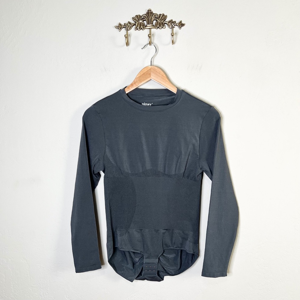 Pinsy Shapewear Bodysuit Long Sleeve Crew Neck Size 1X Gray‎ NEW Compression
